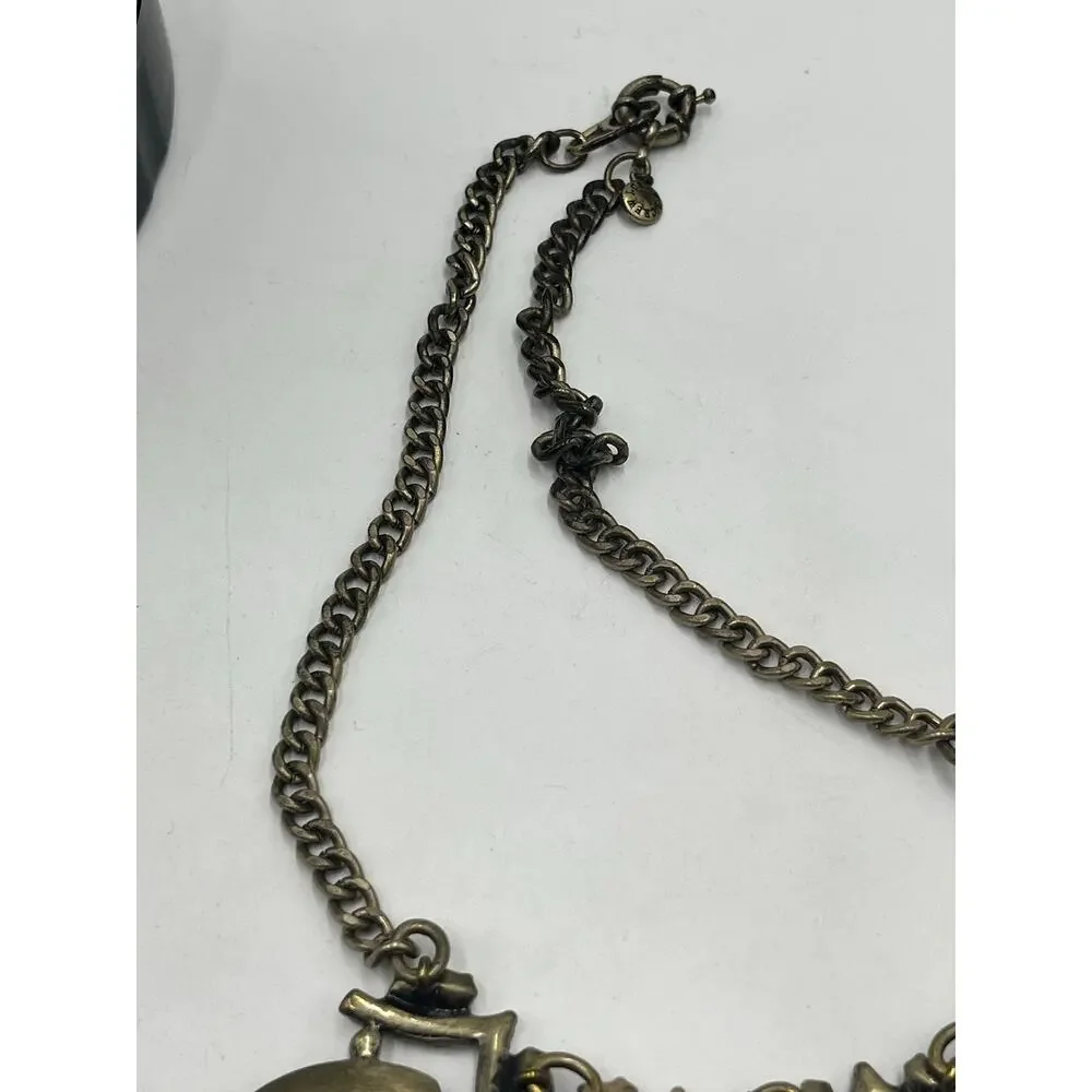 J. Crew Black‎ Rhinestone Teardrop Bead Gold Tone Chain Opalescent Necklace